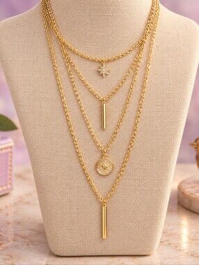 ✨️Layered Gold Pendant Necklace Celestial Delicate Style